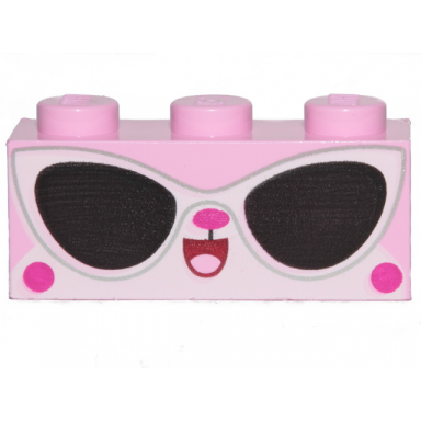 bright pink brick 1 x 3 with cat face and sunglasses pattern disco kitty