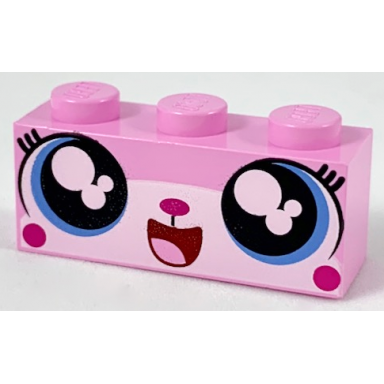 bright pink brick 1 x 3 with cat face open mouth smile showing tongue pattern unikitty