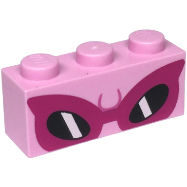 bright pink brick 1 x 3 with dark pink line and sunglasses with magenta pointed frame and black lenses with white stripes pattern super mario roy upper face