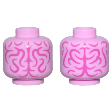 bright pink minifigure head without face with magenta brain fissures pattern