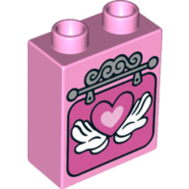 bright pink duplo brick 1 x 2 x 2 with wall hanging with hands holding heart pattern