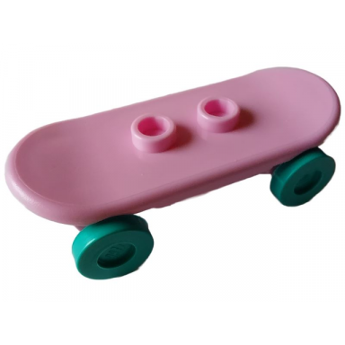 bright pink minifigure utensil skateboard deck with dark turquoise wheels 42511 2496