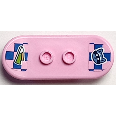 bright pink minifigure utensil skateboard deck with raccoon head and shoe on dark azure checkered background pattern stickers - set 41739