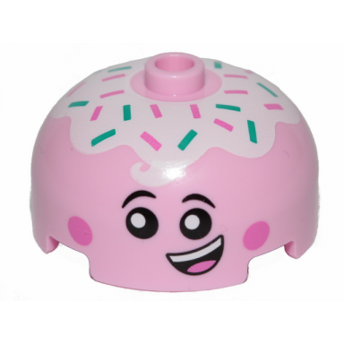 bright pink brick round 3 x 3 x 1 1 3 dome top - open stud with face with smile eyes with pupils pink cheeks and topping pattern