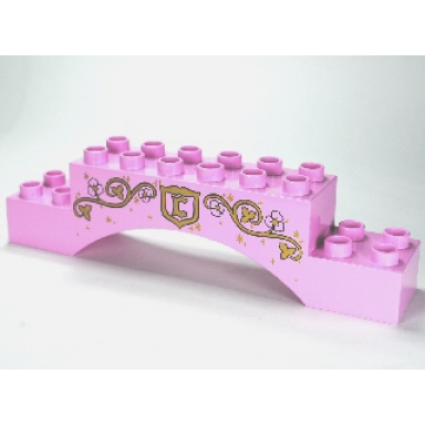 bright pink duplo brick 2 x 10 x 2 arch with pearl gold vines with leaves and c in shield pattern