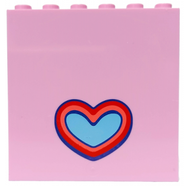 bright pink panel 1 x 6 x 5 with bright light blue coral dark purple and red heart pattern