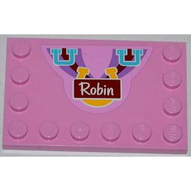 bright pink tile modified 4 x 6 with studs on edges with medium azure handles horseshoe and robin pattern sticker - set 3186