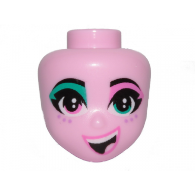 bright pink mini doll head friends with left eye turquoise right eye pink freckles and cheerful pattern sweet mayhem