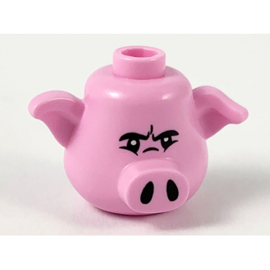bright pink minifigure head modified pig stud on top with black eyes and nostrils pattern
