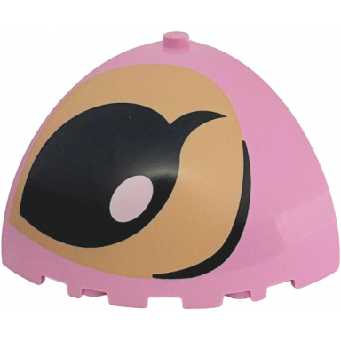 bright pink brick round corner 5 x 5 x 3 1 3 dome top with tan spot black eyebrow and eye open with white glint pattern model right side