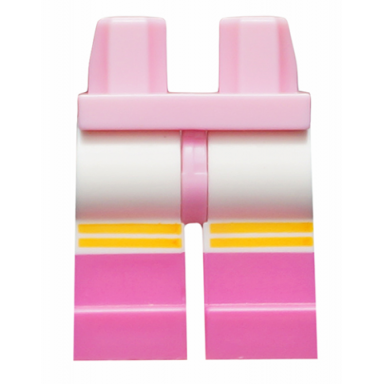 bright pink hips and white legs with molded dark pink lower legs boots and printed bright light orange stripes pattern