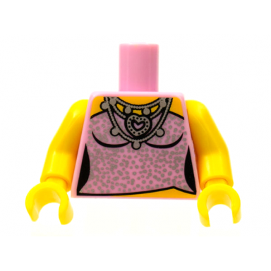 bright pink torso female strapless top with silver sparkles heart necklace pattern yellow arms yellow hands