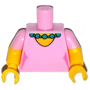 bright pink torso simpsons dress with round neckline and dark turquoise necklace pattern yellow arms with molded bright pink short sleeves pattern yellow hands
