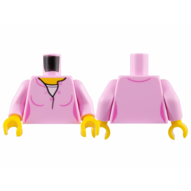 bright pink torso female top with yellow neck and white undershirt pattern bright pink arms yellow hands