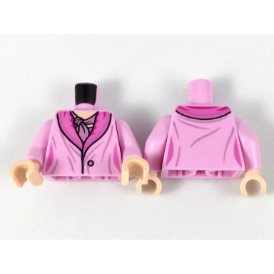 bright pink torso dress with dark pink collar and mauve scarf pattern bright pink arms light nougat hands