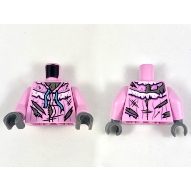 bright pink torso nightgown torn and ripped pattern bright pink arms dark bluish gray hands