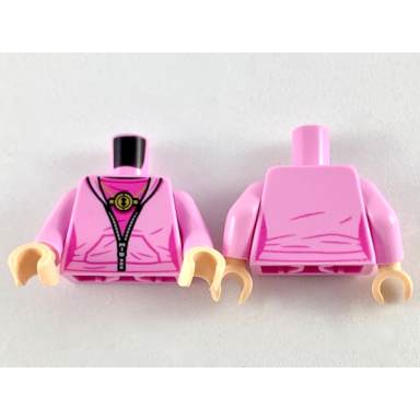 bright pink torso female jacket dark pink shirt gold time turner and silver zipper pattern bright pink arms light nougat hands
