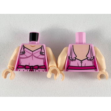 bright pink torso female dress with shoulder ruffles light nougat neck metallic pink trim and magenta belt pattern light nougat arms light nougat hands