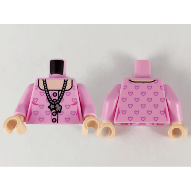 bright pink torso female silver necklace with charms light nougat neck and medium lavender heart outlines pattern bright pink arms light nougat hands
