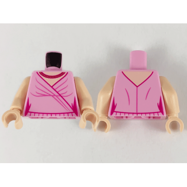 bright pink torso female dress light nougat neck magenta and gold necklace magenta hem and gather lines pattern light nougat arms light nougat hands