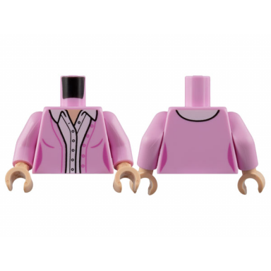 bright pink torso female sweater white button up with open collar light nougat neck pattern bright pink arms light nougat hands