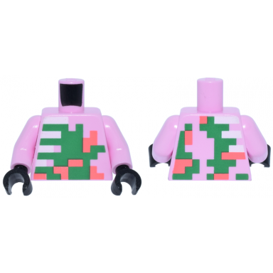 bright pink torso pixelated zombie coral patches green decaying flesh white ribs pattern bright pink arms black hands