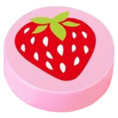 bright pink tile round 1 x 1 with strawberry pattern