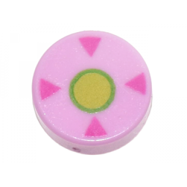 bright pink tile round 1 x 1 with dark pink triangles and lime and bright green circle pattern
