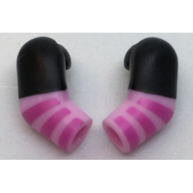 bright pink arm matching left and right pair with black short sleeves and dark pink stripes pattern