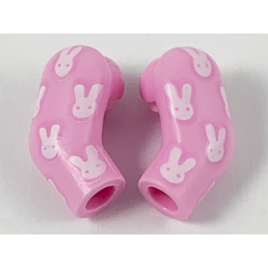 bright pink arm matching left and right pair with white rabbits pattern