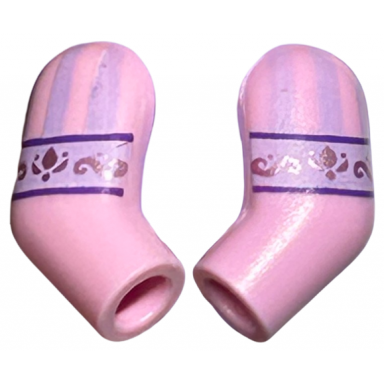bright pink arm matching left and right pair with lavender straps with metallic pink filigree pattern