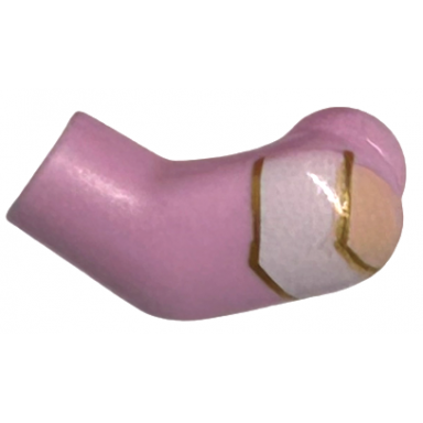 bright pink arm left with light nougat shoulder and white strap with gold outline pattern
