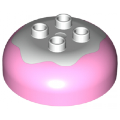 bright pink duplo brick round 4 x 4 dome top with 2 x 2 studs with marbled white pattern