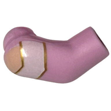 bright pink arm right with light nougat shoulder and white strap with gold outline pattern