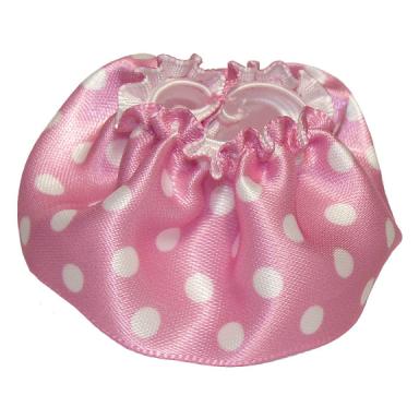 bright pink duplo wear cloth skirt satin with white small polka dots pattern