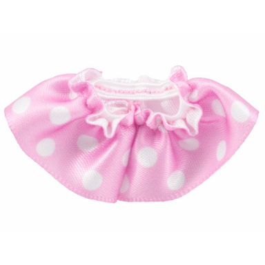 bright pink duplo wear cloth skirt satin with large white polka dots pattern knee length 18mm