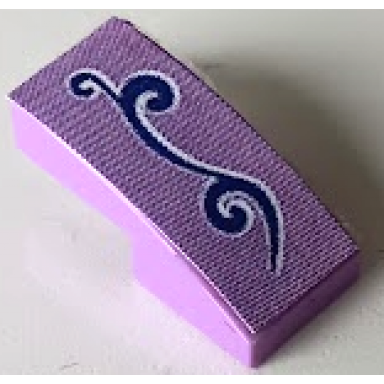medium lavender slope curved 2 x 1 x 2 3 with dark purple scrollwork with white outline pattern model left side sticker - set 41351