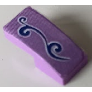 medium lavender slope curved 2 x 1 x 2 3 with dark purple scrollwork with white outline pattern model right side sticker - set 41351