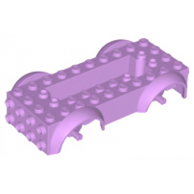 medium lavender vehicle base 5 x 10 x 2 1 2 with mudguards and 6 x 2 recessed center with 3 holes with same color wheels holders attached