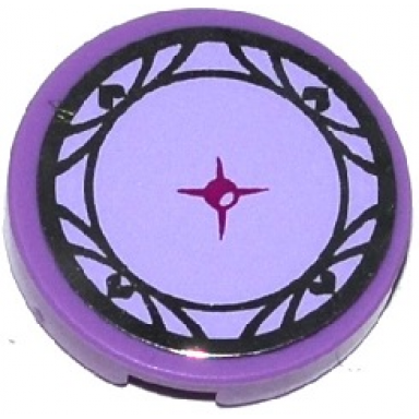 medium lavender tile round 2 x 2 with bottom stud holder with lavender cushion with magenta button and silver hearts and trim pattern sticker - set 41062