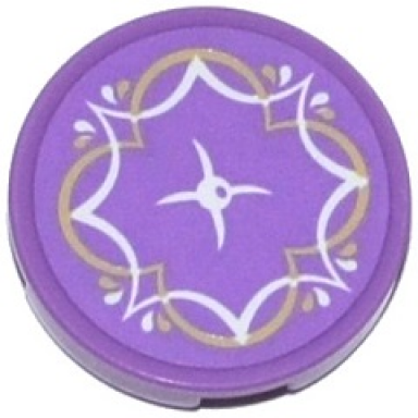 medium lavender tile round 2 x 2 with bottom stud holder with cushion with white button and white and tan droplets and trim pattern sticker - set 41073