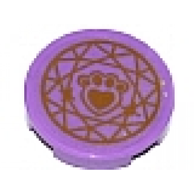 medium lavender tile round 2 x 2 with bottom stud holder with gold paw print with heart and circular geometric pattern sticker - set 41142