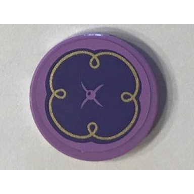medium lavender tile round 2 x 2 with bottom stud holder with purple cushion with button and gold swirls on medium lavender background pattern sticker - set 41101