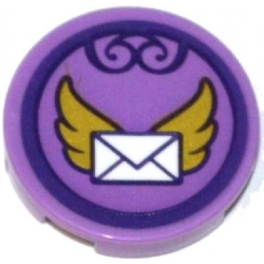 medium lavender tile round 2 x 2 with bottom stud holder with envelope with gold wings in dark purple circle pattern sticker - set 41176