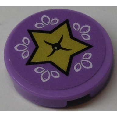 medium lavender tile round 2 x 2 with bottom stud holder with gold star cushion and white ovals pattern sticker - set 41174