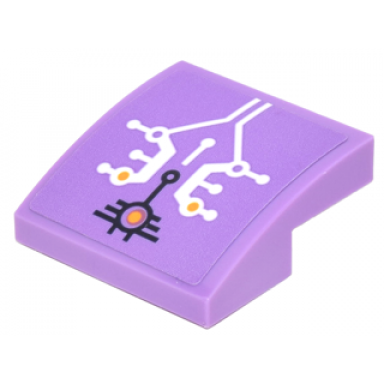 medium lavender slope curved 2 x 2 x 2 3 with white black and bright light orange circuit pattern sticker - set 41230