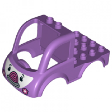 medium lavender duplo car body truck 4 x 4 flatbed with 2 top studs flower headlights and smile rosie the ambulance pattern