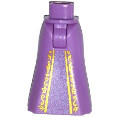 medium lavender mini doll hips and skirt full length with gold trim and lavender lace pattern - thick hinge