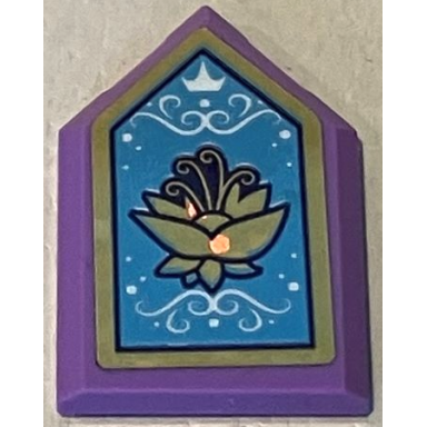 medium lavender tile modified 2 x 3 pentagonal with gold holographic frame and lotus flower white crown and filigree on medium blue background pattern sticker - set 43193