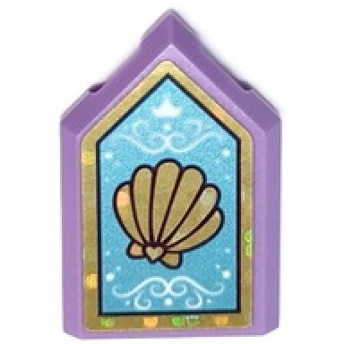 medium lavender tile modified 2 x 3 pentagonal with gold holographic frame and shell white crown and filigree on medium blue background pattern sticker - set 43193